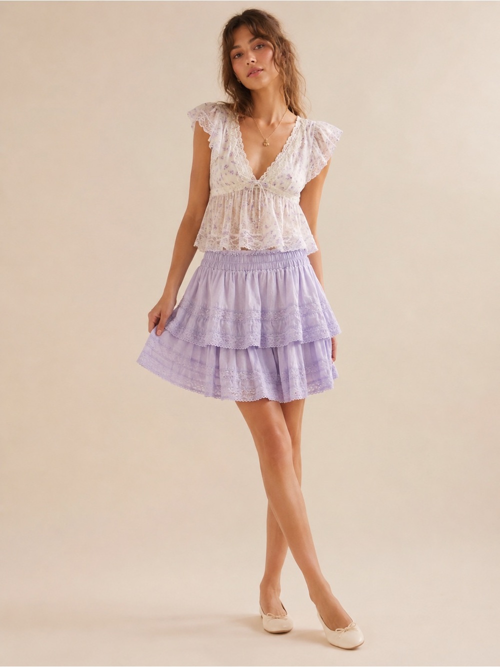 LoveShackFancy | Lilac Tiered Ruffle Mini Skirt | Sz Large - Excellent Condition